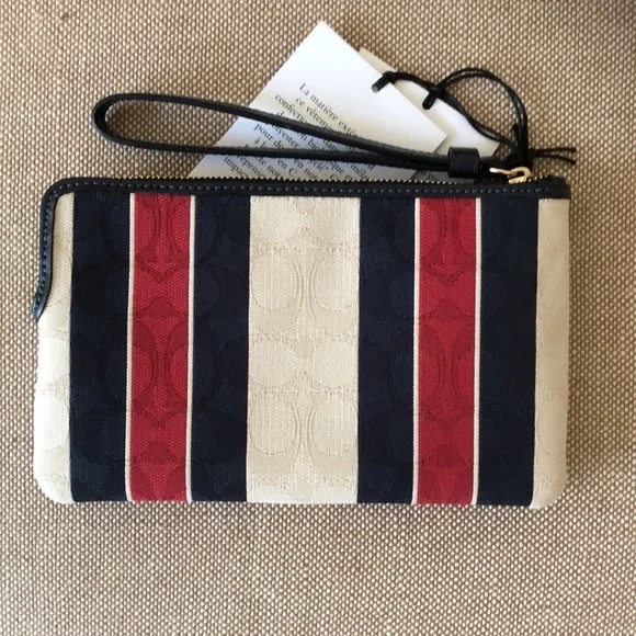 Large corner COACH Zip Wristlet in signature Jacquard Stripe- New Bags